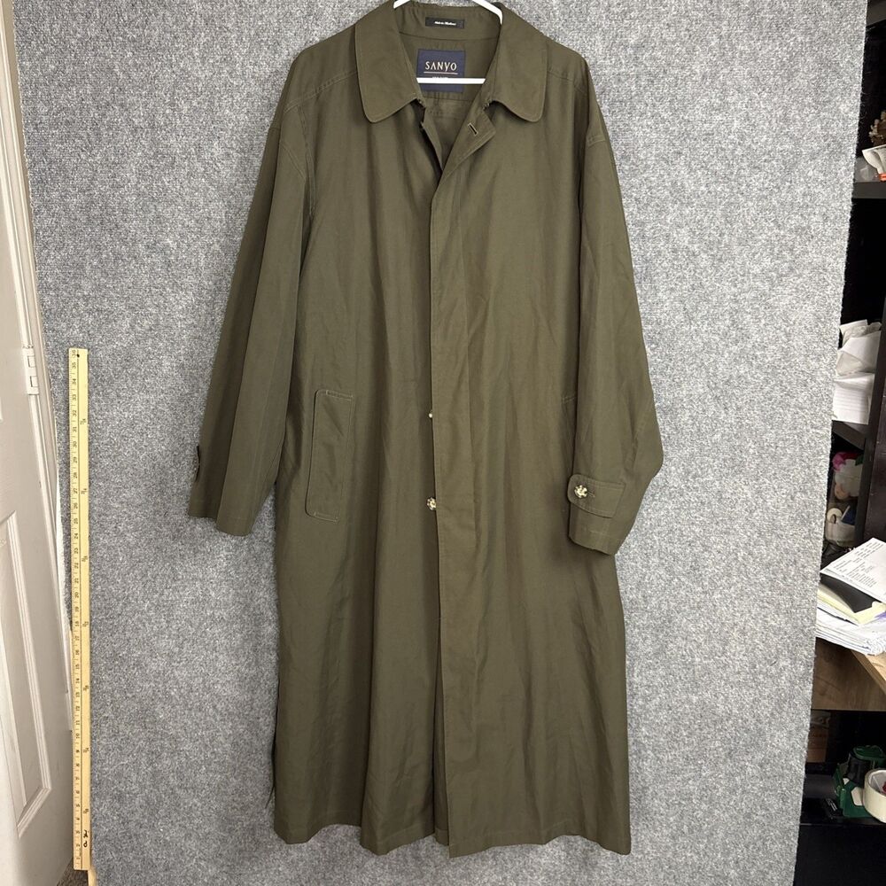 Sanyo Trench Mac Trench Coat  Mens Size L  Olive  Long Minimalist Military Vtg